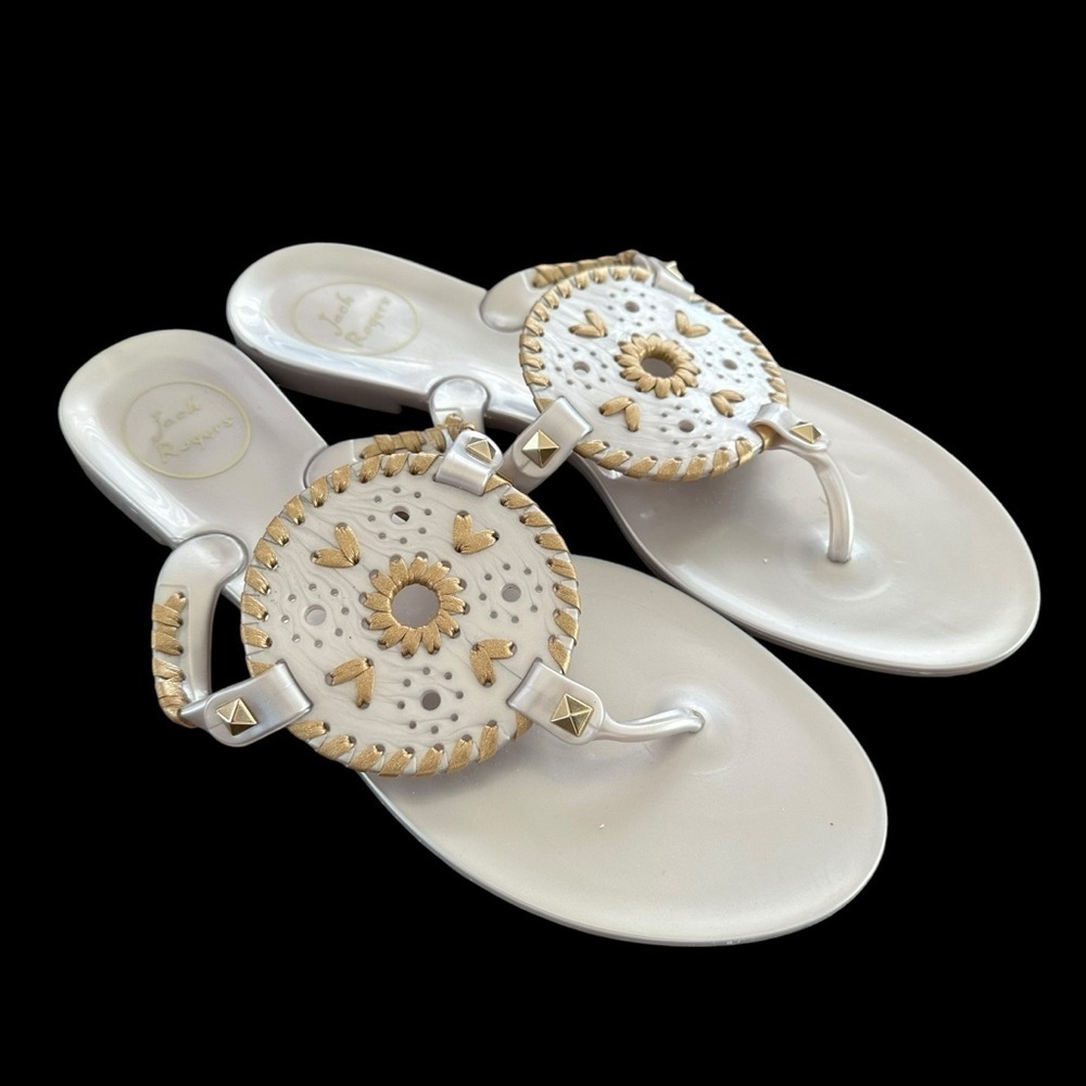 Jack Rogers size 8 Silver Jelly Thong Sandals Flip Flops Gold